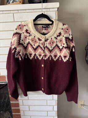RD Style - Cardigan - Maroon and White - Large